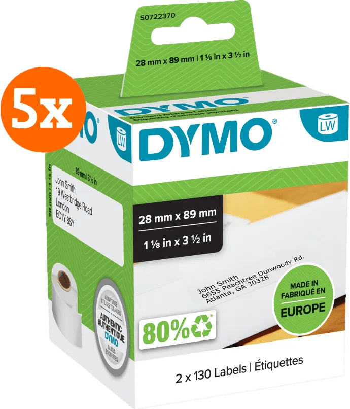 DYMO LabelWriter Adres Etiket 28 x 89 mm 260 stuks 5-pack
