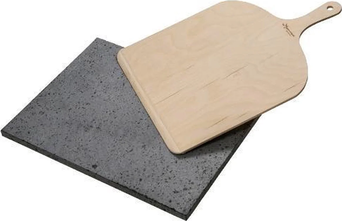 ETNA Pizza set - Grote pizzasteen & pizzaschep - 30 cm x 38 cm - Echt Italiaanse pizzasteen - Broodbaksteen - BBQ pizzasteen - Gemaakt van Lavasteen uit de Etna - non-stick - Eppicotispai