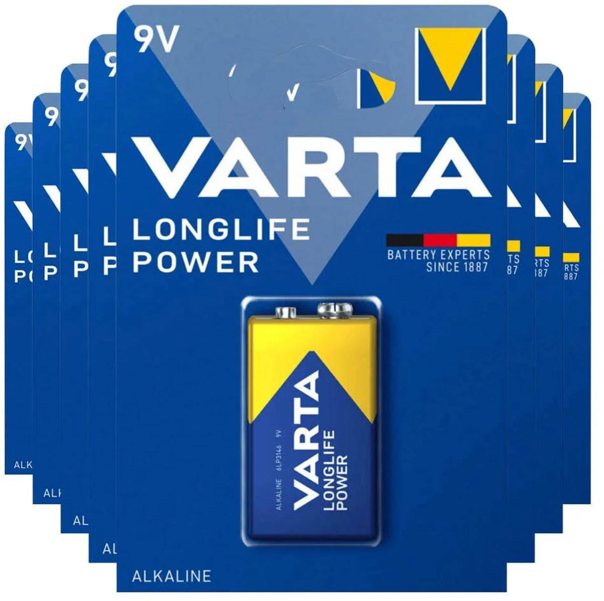 8x Varta Longlife Power Alkaline Batterijen 9V 565 mAh
