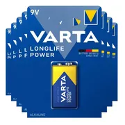 8x Varta Longlife Power Alkaline Batterijen 9V 565 mAh