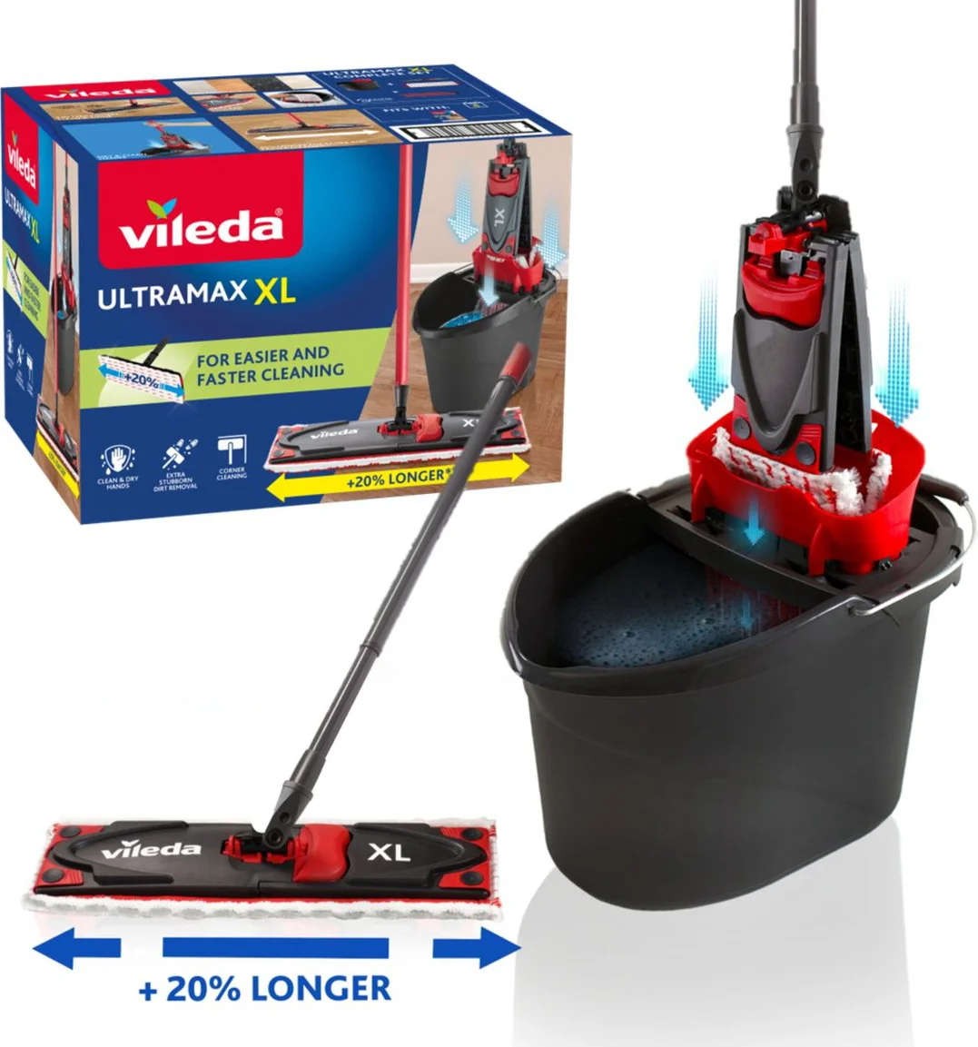 Vileda UltraMax Power 2in1 XL - Compleet systeem Zwart Rood Wit 1 set