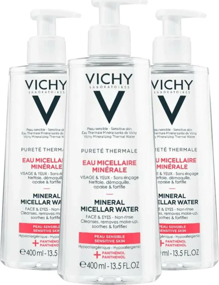 3x Vichy Purete Thermale Micellair Mineraalwater Gevoelige Huid 400 ml