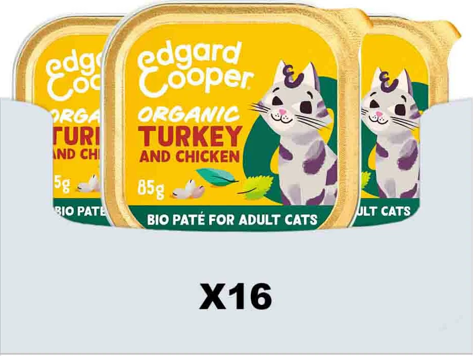 16x Edgard & Cooper Kattenvoer Adult Pate Biologische Kalkoen 85 gr