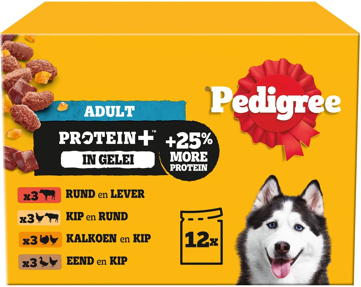 Pedigree Adult in Gelei Protein+ Maaltijdzakjes Multipack 12x85 gr