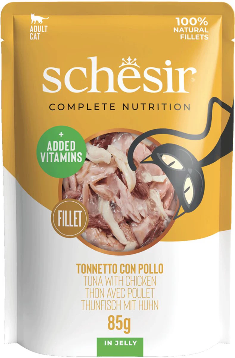 12x Schesir Kattenvoer Pouch Tonijn - Kip in Gelei 85 gr