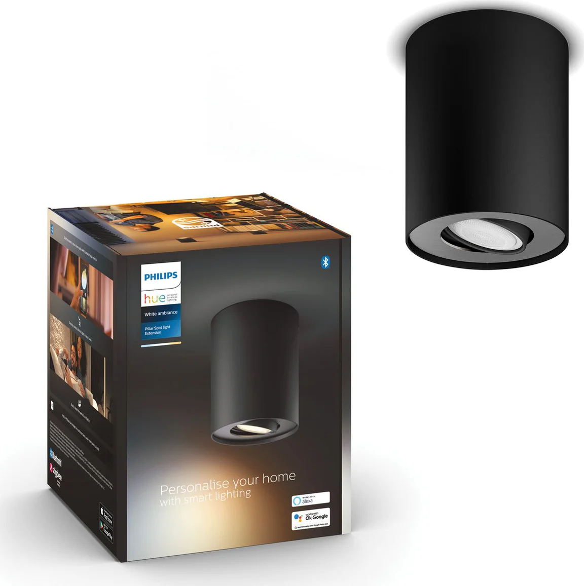 Philips Hue Pillar Opbouwspot White Ambiance - Zwart - 1-spots