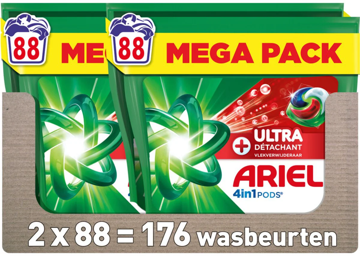 2x Ariel 4in1 Wasmiddel Pods Ultra Vlekverwijderaar 88 stuks