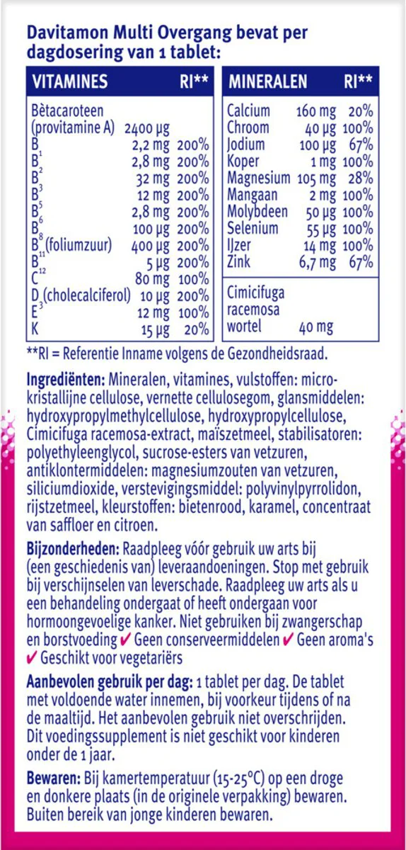 4x Davitamon Compleet Vrouw Overgang Multivitamine 60 tabletten