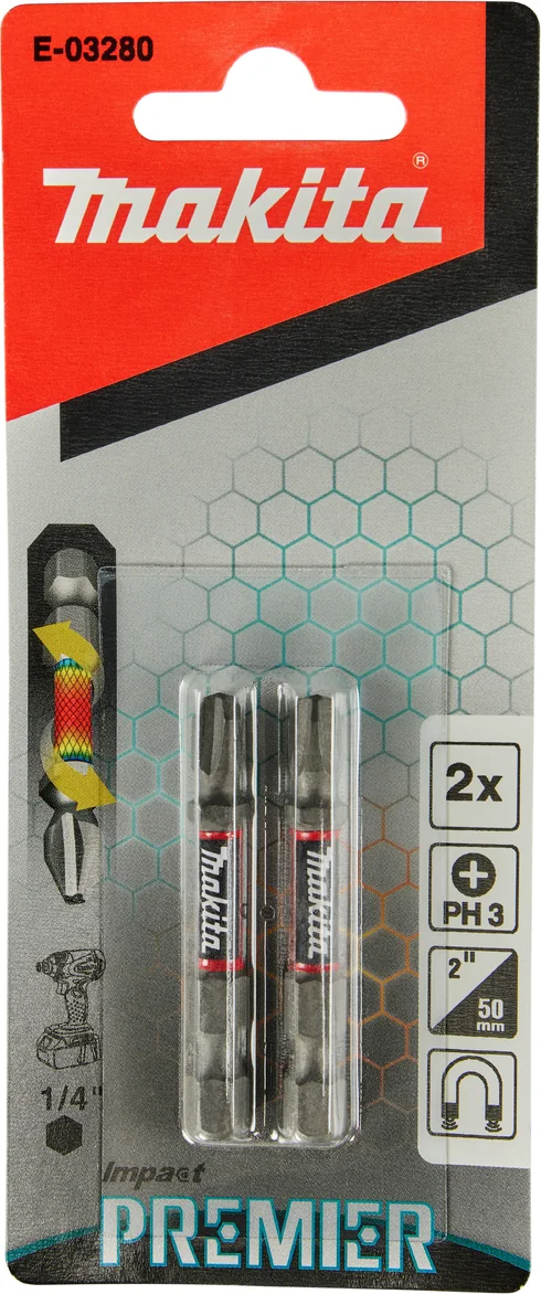 Makita E-03280 Impact Premier Slagschroefbit PH3 x 50 mm 2 stuks