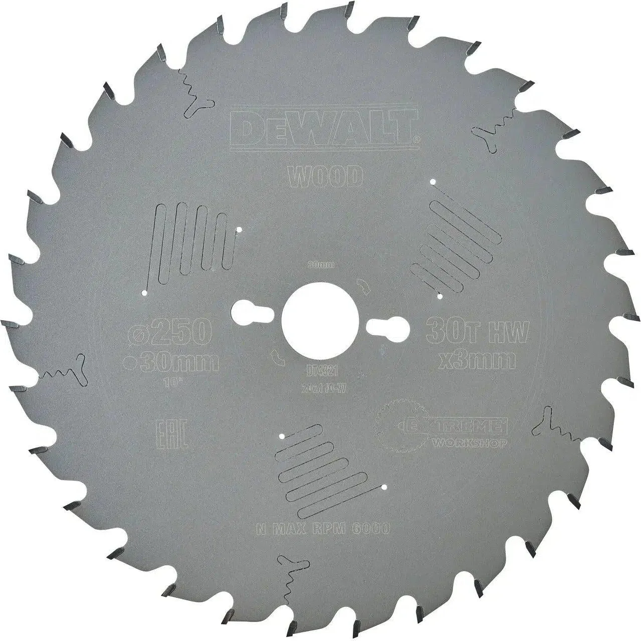 DeWALT Cirkelzaagblad voor Hout | Extreme | Ø 250mm Asgat 30mm 30T - DT4321-QZ