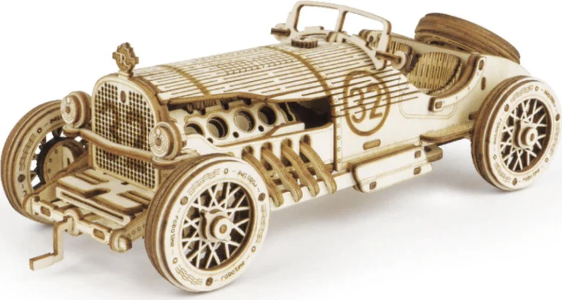 Robotime - Modelbouwpakket V8 Gp Car 19 X 8 Cm Hout 220-delig - Grand prix - Modelbouw - Auto - Hout 3D puzzel - Tieners - Volwassenen