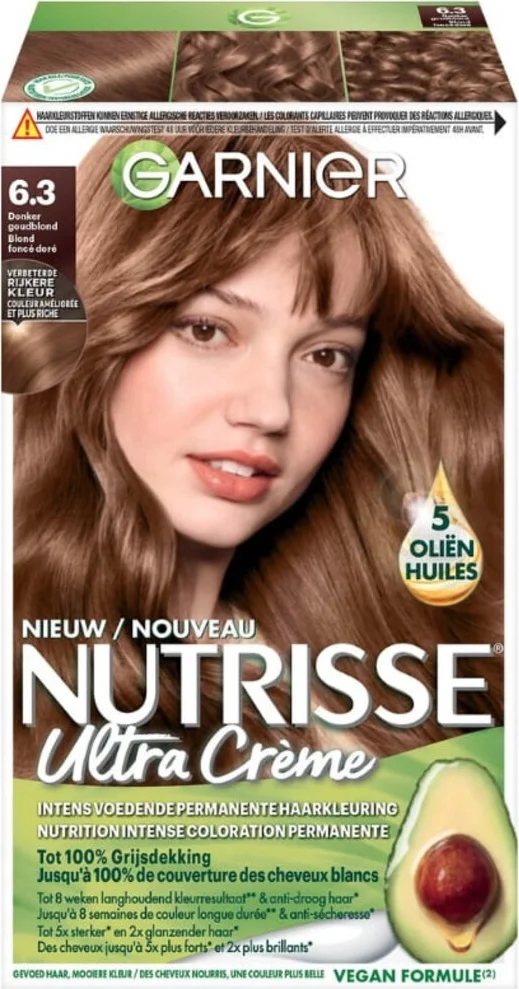 6x Garnier Nutrisse Ultra Crème Permanente Haarkleuring 6.3 Donker Goudblond