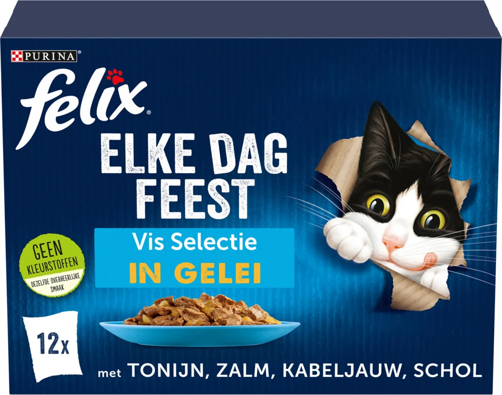 4x Felix Kattenvoer Nat in Gelei Elke Dag Feest Vis Selectie 12 x 85 gr