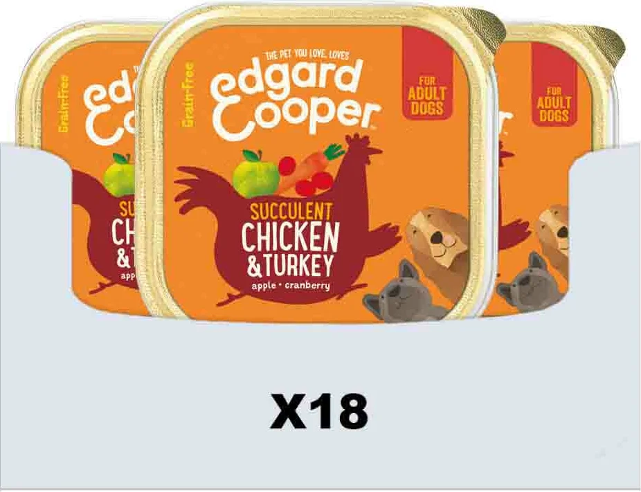 18x Edgard & Cooper Kuipje Vers Vlees Hondenvoer Kip - Kalkoen 300 gr