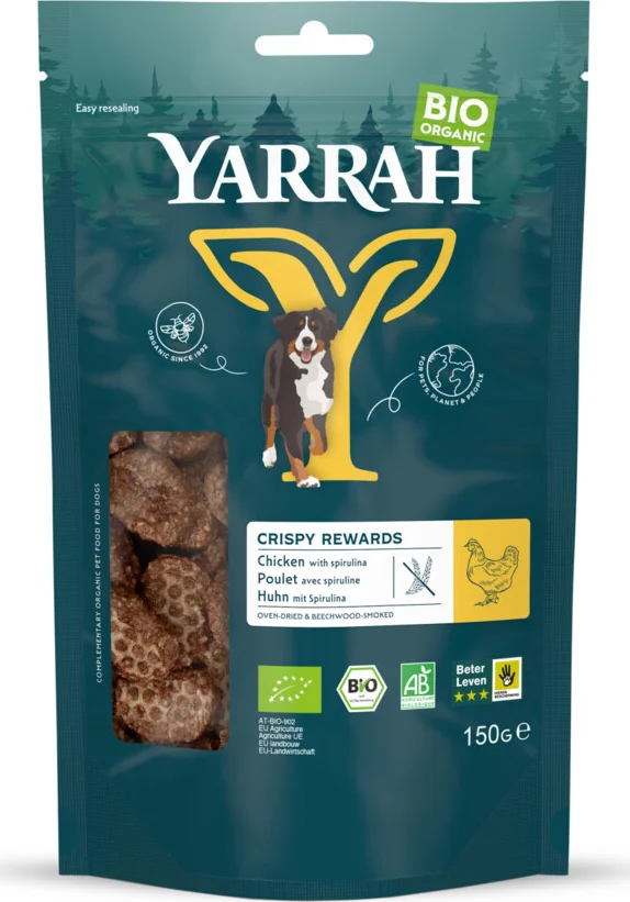 8x Yarrah Hond Bio Oven-Dried Chicken Crispy Rewards 150 gr