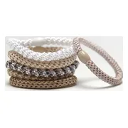Funky Harties Luxe Gevlochten Haarelastiekjes met Kraal - Set van 6 Stuks - Licht Taupe Tinten - Sterk, Zacht & Verslapt Niet - 6.2 cm