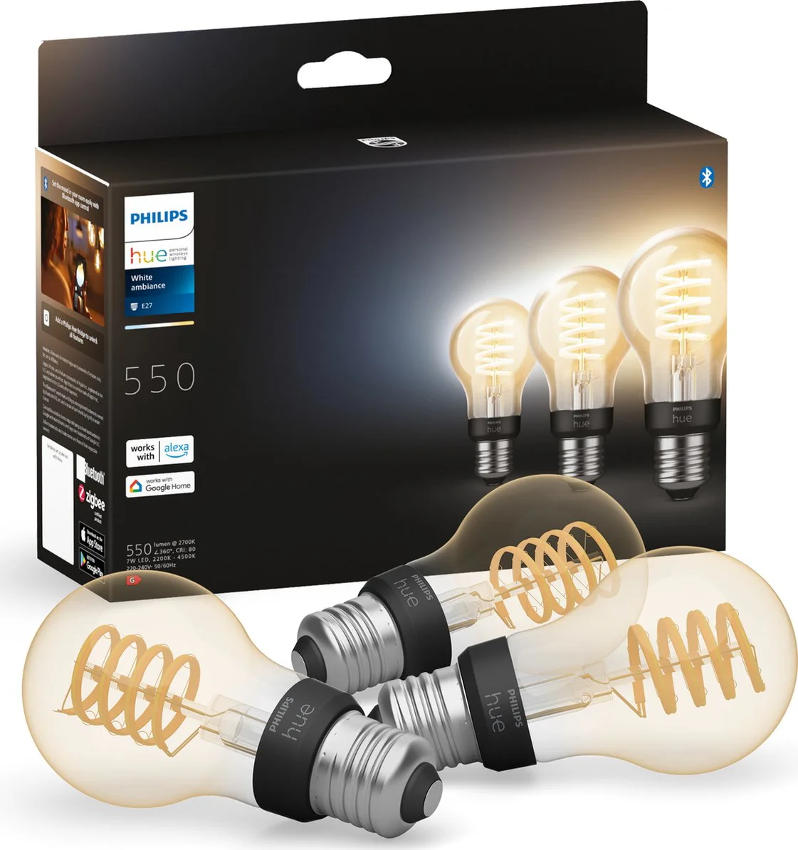Philips Hue Filament - LED lamp - E27 fitting - bevat 1 lamp - aanpasbaar wit licht - standaard lampvorm - vintage look - slimme verlichting