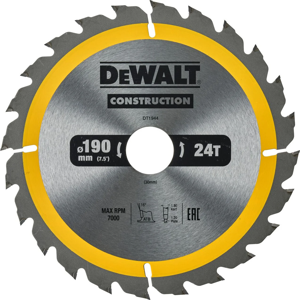 DeWALT Cirkelzaagblad voor Hout | Construction | Ø 190mm Asgat 30mm 24T - DT1944-QZ