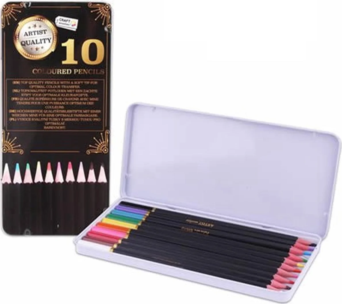 Craft Sensations Professioneel Fine Art kleurpotloden in Metalen Blik - 10 Stuks