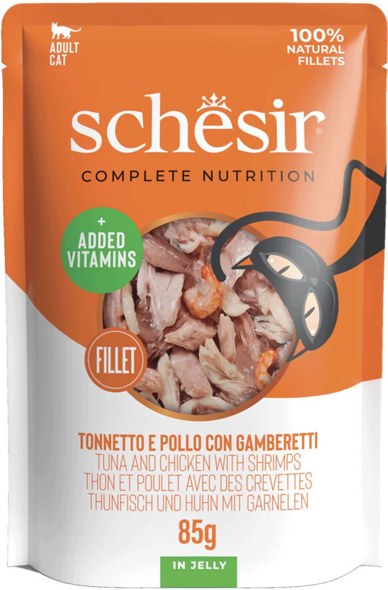 12x Schesir Kattenvoer Tonijn - Kip - Garnaal in Gelei 85 gr